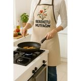 Bereketli Mutfağım Nakışlı Keten Mutfak Önlüğü Yıkanabilir 1 Adet 50X70 Cm Standart Beden
