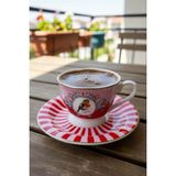 Bereketli Store Acar Birdie 6 Kişilik Porselen Kahve Fincanı Takımı | Dekoratif Sunum Seti - Kırmızı