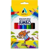 Bereketli Store Adel 12 Renk Jumbo Kuru Boya Kalemi | Canlı Renkler Boyama Seti - Çok Renkli