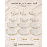 Bereketli Store Egehome 18 Parça 6 Kişilik Çay Seti | Çay Bardağı, Çay Tabağı ve Pasta Tabağı Seti - Şeffaf - 160 ml