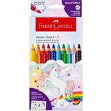 Bereketli Store Faber-Castell Unicorn Jumbo Grip 8+2 Üçgen Kuru Boya Kalemi | Unicorn Temalı Renkli Boya Seti - Çok Renkli