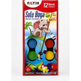 Bereketli Store Fatih 12'li Büyük Boy Sulu Boya K-12 33 mm Tablet ve 1 Adet Fırça | Okul, Hobi ve Resim Boyama Seti - Çok Renkli