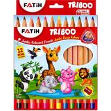 Bereketli Store Fatih Triboo 12 Renk Jumbo Üçgen Boya Kalemi | Tam Boy Kalemtıraşlı Kuru Boya Seti - Çok Renkli