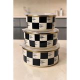 Bereketli Store Kitchen Beyond Qualita King Dama Desenli Emaye 3'lü Saklama Kabı – Modern ve Dekoratif Mutfak Organizeri - Siyah