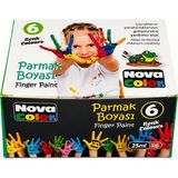 Bereketli Store Nova Color 6'lı Parmak Boya 6X25 ml | Su Bazlı Kolay Silinebilir Parmak Boyası Seti - Çok Renkli