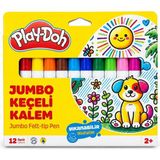 Bereketli Store Play-Doh 12 Renk Jumbo Keçeli Kalem | Yıkanabilir Canlı Renkli Boyama Kalemi Seti - Çok Renkli
