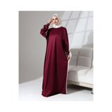 Berel Moda Namaz Elbisesi Bordo Manşetli Yandan Biye Detaylı Salaş Tek Ebat