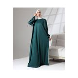 Berel Moda Namaz Elbisesi Yeşil Manşetli Yandan Biye Detaylı Salaş Tek Ebat