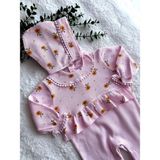 Beren %100 Pamuk Ayçiçeği Desenli Waffle Kumaş Fırfırlı Patikli Şapkalı Tulum - 01P-Pembe - 0 - 3 Ay