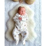 Beren %100 Pamuklu Ribana Esnek Kumaş Bebe Yaka Çiçekli Kız Bebek Tulum - 00-Beyaz - 0- 3 Ay