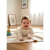 Beren %100 Pamuklu Ribana Esnek Kumaş Bebe Yaka Lale Desenli Bebek Tulumu - 001-Krem - 3 - 6 Ay