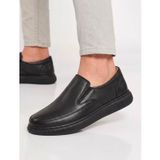 BEREN Erkek Hakiki Deri Siyah Bağcıksız Slip-on Günlük Casual Ayakkabı Ortopedik Taban Loafer 601