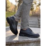 BEREN Erkek Hakiki Deri Siyah Tırtıklı Taban Casual Ayakkabı Ortopedik İç Taban Comfort Derby 45 107