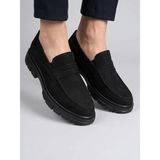 Beren Erkek Siyah Nubuk Deri Ortopedik Taban Penny Loafer Casual Günlük Ayakkabı