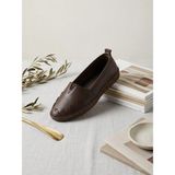 Beren Hakiki Deri Acı Kahve Kadın Babet Ortopedik Taban Düz Motifli Slip-On Comfort Ayakkabı - 0-Kahverengi