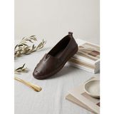 BEREN Hakiki Deri Acı Kahve Kadın Babet Ortopedik Taban Düz Motifli Slip-On Comfort Ayakkabı 706