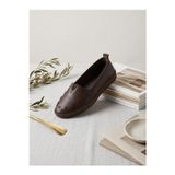 BEREN Hakiki Deri Acı Kahve Kadın Babet Ortopedik Taban Düz Motifli Slip-On Comfort Ayakkabı