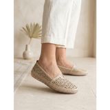 BEREN Hakiki Deri Bej Kadın Babet Ortopedik Taban Lazer Delikli Slip-On Comfort Ayakkabı 705-1