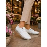 Beren Hakiki Deri Beyaz Kadın Ayakkabı Ortopedik Taban Düz Esnek Bağcıklı Comfort Casual Günlük Sneaker - 00 Beyaz
