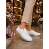 BEREN Hakiki Deri Beyaz Kadın Ayakkabı Ortopedik Taban Düz Esnek Bağcıklı Comfort Casual Günlük Sneaker 39 701A