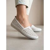 Beren Hakiki Deri Beyaz Kadın Babet Ortopedik Taban Lazer Delikli Slip-On Comfort Ayakkabı - 00 Beyaz