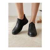 BEREN Hakiki Deri Kadın Ayakkabı Ortopedik Taban Bağcıksız Comfort Casual Günlük Sneaker - Siyah