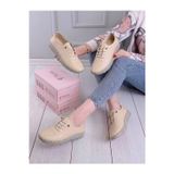BEREN Hakiki Deri Kadın Ayakkabı Ortopedik Taban Düz Esnek Bağcıklı Comfort Casual Günlük Sneaker - Bej