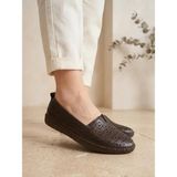 Beren Hakiki Deri Kahverengi Kadın Babet Ortopedik Taban Lazer Delikli Slip-On Comfort Ayakkabı - 0-Kahverengi