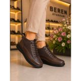 BEREN Hakiki Deri Kahverengi Kadın Bot Süet Garnili Bağcıklı Ortopedik Comfort Günlük Casual Sneaker Bot 37 291