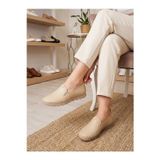 Beren Hakiki Deri Krem/Bej Kadın Ayakkabı Ortopedik Taban Düz Slip-On Casual Comfort Ayakkabı