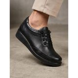 Beren Hakiki Deri Siyah Kadın Ayakkabı Ortopedik Dolgu Taban Düz Esnek Bağcıklı Comfort Casual Sneaker - 0 - Siyah