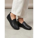 Beren Hakiki Deri Siyah Kadın Ayakkabı Ortopedik Taban Düz Slip-On Casual Comfort Ayakkabı - 0 - Siyah