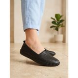 BEREN Hakiki Deri Siyah Kadın Babet Ortopedik Taban Lazer Delikli Slip-On Comfort Ayakkabı 41 705-1