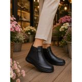 BEREN Hakiki Deri Siyah Kadın Bot Ortopedik Düz Taban Çift Fermuarlı Comfort Casual Günlük Sneaker Bot 39 KADIN-C