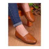 Beren Hakiki Deri Taba Kadın Babet Ortopedik Taban Düz Motifli Slip-On Comfort Ayakkabı