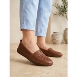 BEREN Hakiki Deri Taba Kadın Babet Ortopedik Taban Lazer Delikli Slip-On Comfort Ayakkabı