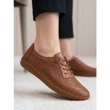 BEREN Hakiki Deri Taba Kadın Yürüyüş Ayakkabı Lazer Delikli Ortopedik Taban Elastik Bağcıklı Comfort Sneaker 703-4