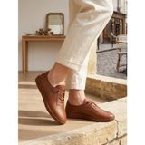 BEREN Hakiki Deri Taba Kadın Yürüyüş Ayakkabı Ortopedik Taban Düz Esnek Bağcıklı Comfort Sneaker 38 703