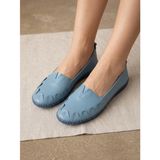 BEREN Hakiki İndigo Mavi Kadın Babet Ortopedik Taban Düz Motifli Slip-On Comfort Ayakkabı 706