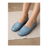 BEREN Hakiki İndigo Mavi Kadın Babet Ortopedik Taban Düz Motifli Slip-On Comfort Ayakkabı