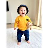 Beren Hb Nakışlı %100 Pamuk Sarı Sweatshirt Lacivert Pantolon ve Şapkalı 3'lü Erkek Bebek Takım - 00Sarı - 18-24