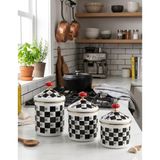 Beren Home 3 Lü Çay Seker Kahve Kavanoz Emaye Set - Siyah - Beyaz