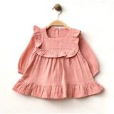 Beren Kız Bebek Müslin Elbise %100 Pamuk Fırfır Detaylı Gül Kurusu - 9 - 12 Ay - 00433-Gül Kurusu