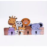 Berenden Deep Creative Çocuk Odası Duvar Askılığı 4 Askılı Montessori Doğal Ahşap-Pleksi Uv Baskılı Askı Safari