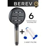 Berev 6 Fonksiyonlu Filtreli Duş Başlığı 3 Adet Yedek Filtre Su Tasarruflu Basınçlı Kireç Klor Önleyici