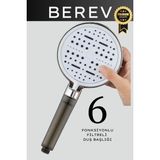Berev 6 Fonksiyonlu Filtreli Krom Duş Başlığı Su Tasarruflu Basınçlı Kireç Klor Önleyici