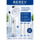 Berev Filtreli 5 Fonksiyonlu Krom Yüksek Basınçlı Ayarlanabilir Duş Başlığı 3 Adet Duş Başlığı Filtresi
