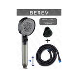 Berev Filtreli 5 Fonksiyonlu Siyah Yüksek Basınçlı Ayarlanabilir Duş Başlığı 150 Cm Siyah Hortum Mafsallı Set Siyah