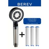 Berev Filtreli 5 Fonksiyonlu Siyah Yüksek Basınçlı Ayarlanabilir Duş Başlığı 3 Adet Duş Başlığı Filtresi