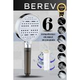 Berev Krom Duş Başlığı 6 Fonksiyonlu Filtreli Su Tasarruflu ABS Plastik Modern Tasarım